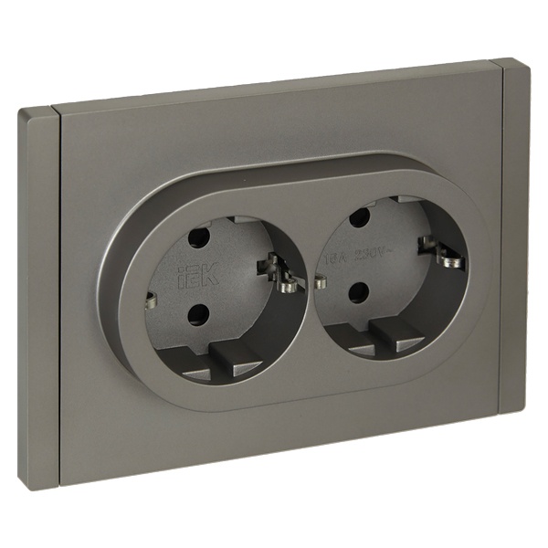 Розетка 2-я с заземлением в сборе ИЭК FORTE&PIANO FP523 16А шторки автозажим сталь