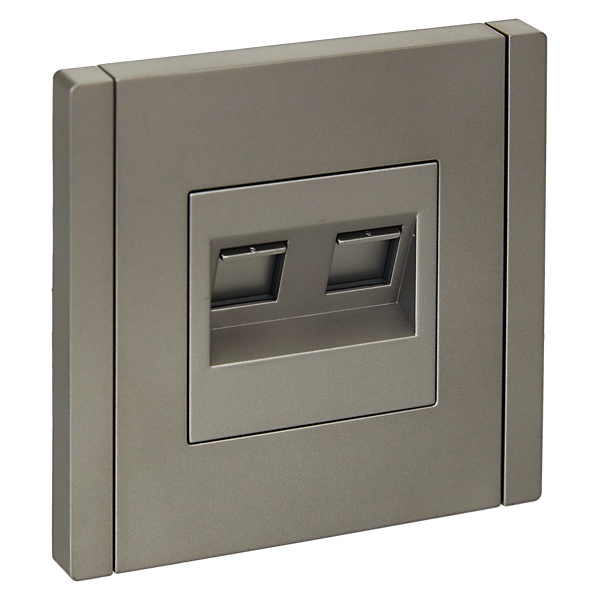 Розетка компьютерная 2-ая RJ45 кат.6 ИЭК FORTE&PIANO FP534 сталь