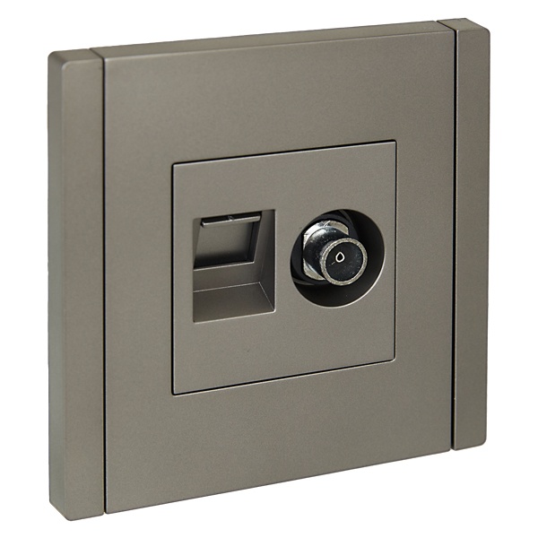 Розетка двойная TV+RJ45 кат.5E ИЭК FORTE&PIANO FP536 сталь