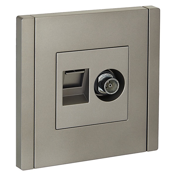 Розетка двойная TV+RJ45 кат.6 ИЭК FORTE&PIANO FP537 сталь