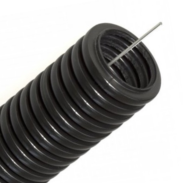 Труба гофрированная ПНД HF 20 мм лёгкая безгалогенная стойкая к ультрафиолету с/з 350 Н черная [50м] (гофра для кабеля)