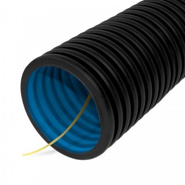 Труба гофрированная двустенная ПНД нг Промрукав 110 мм гибкая с зондом черная тип 450 [50м] (гофра для кабеля)