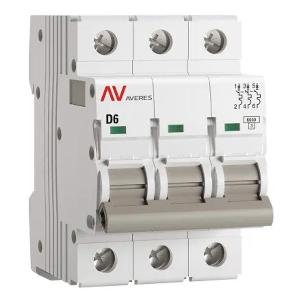 Выключатель автоматический EKF AVERES AV-6 6A (D) 3P трехфазный 6kA