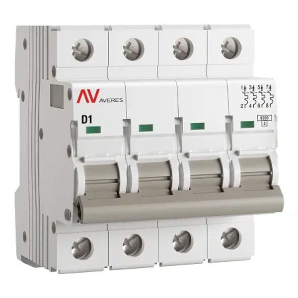 Выключатель автоматический EKF AVERES AV-6 1A (D) 4P трехфазный 6kA