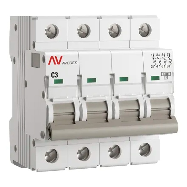 Выключатель автоматический EKF AVERES AV-6 3A (C) 4P трехфазный 6kA