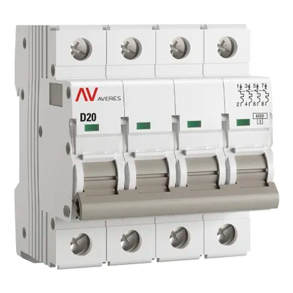 Выключатель автоматический EKF AVERES AV-6 20A (D) 4P трехфазный 6kA
