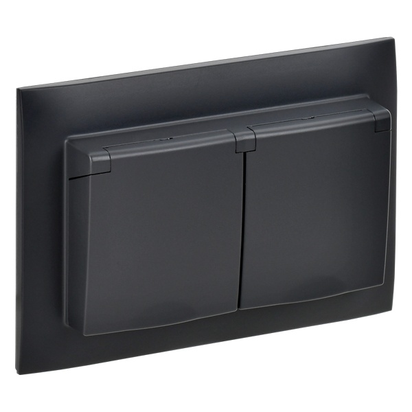 Розетка 2-я с заземлением в сборе ИЭК SKANDY SK-R12Bl 16А шторки крышка IP44 черный