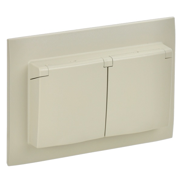 Розетка 2-я с заземлением в сборе ИЭК SKANDY SK-R12B 16А шторки крышка IP44 бежевый