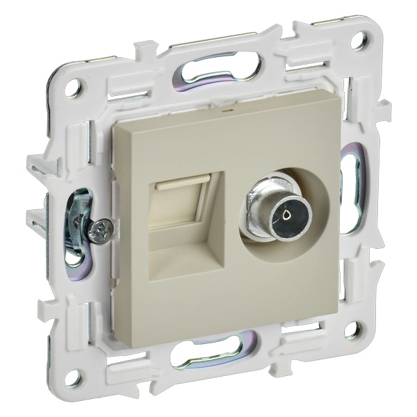 Розетка двойная TV+RJ45 кат.6E ИЭК SKANDY SK-A15B бежевый