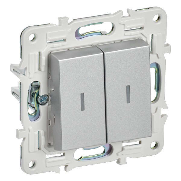 Выключатель двухклавишный с индикацией ИЭК SKANDY SK-V09S 10А серебряный