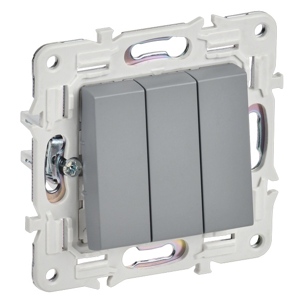 Выключатель трехклавишный ИЭК SKANDY SK-V11Gr 10А серый