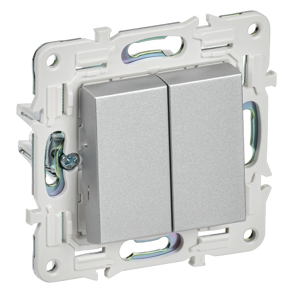 Переключатель двухклавишный ИЭК SKANDY SK-V05S 10А серебряный