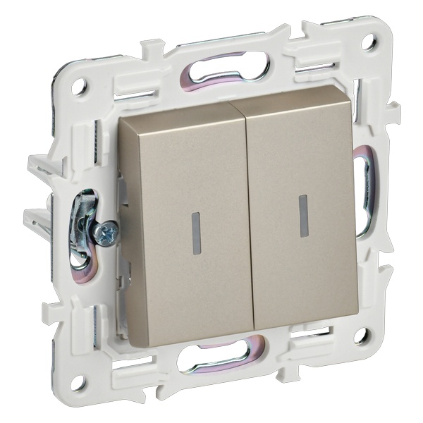 Переключатель двухклавишный с индикацией ИЭК SKANDY SK-V10Sh 10А шампань