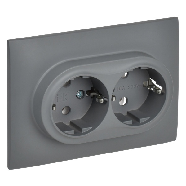Розетка 2-я с заземлением в сборе ИЭК SKANDY SK-R08Gr 16А серый