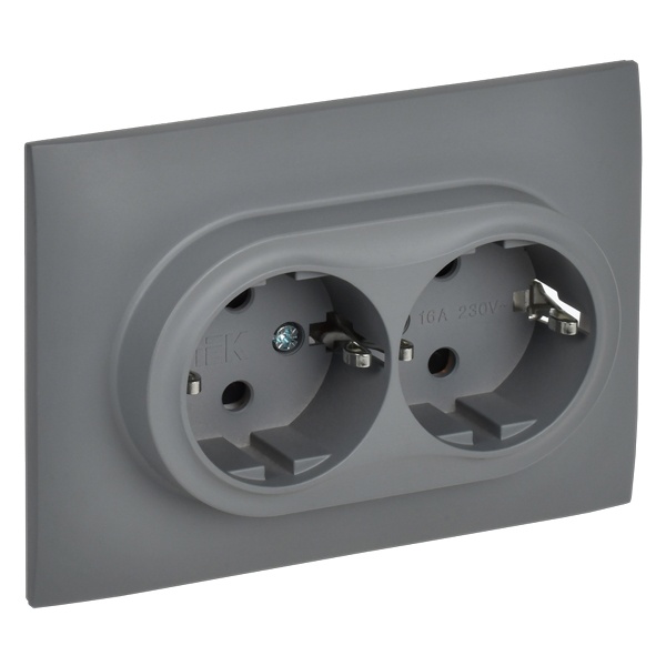 Розетка 2-я с заземлением в сборе ИЭК SKANDY SK-R07Gr 16А шторки серый