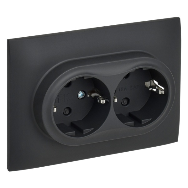 Розетка 2-я с заземлением в сборе ИЭК SKANDY SK-R07G 16А шторки графит