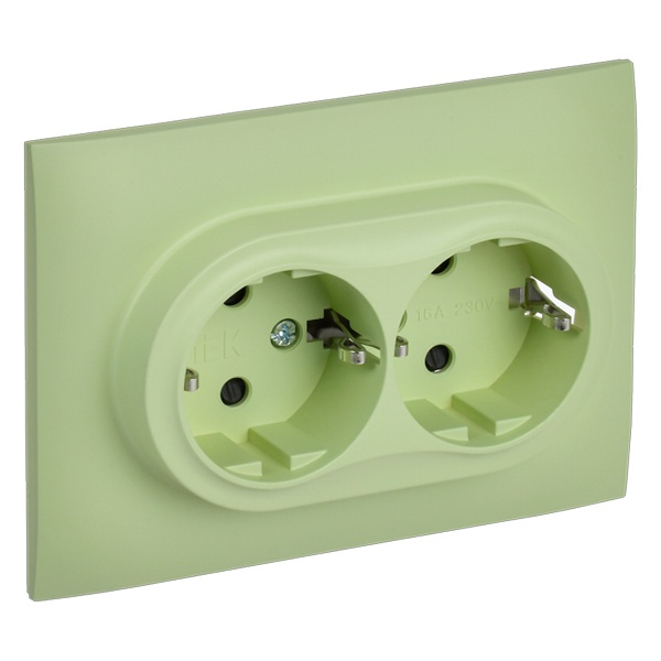 Розетка 2-я с заземлением в сборе ИЭК SKANDY SK-R07M 16А шторки мятный