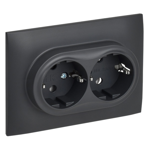 Розетка 2-я с заземлением в сборе ИЭК SKANDY SK-R07T 16А шторки титан