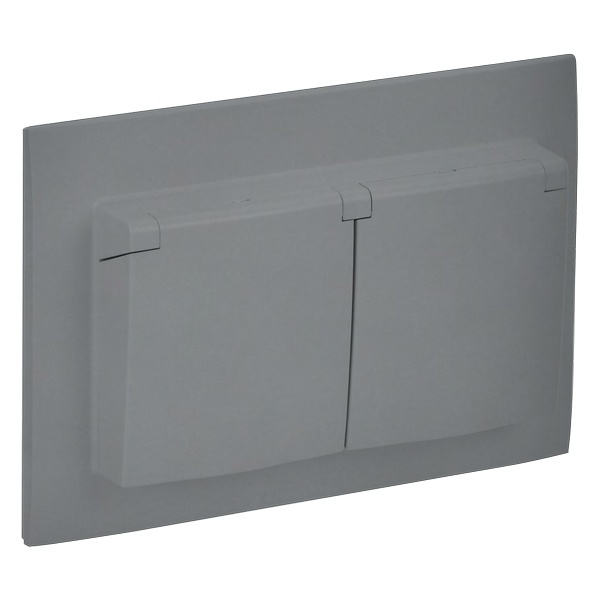 Розетка 2-я с заземлением в сборе ИЭК SKANDY SK-R12Gr 16А шторки крышка IP44 серый