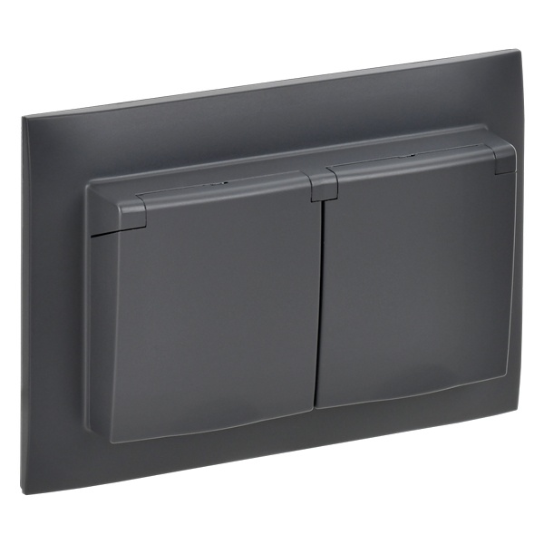 Розетка 2-я с заземлением в сборе ИЭК SKANDY SK-R12T 16А шторки крышка IP44 титан