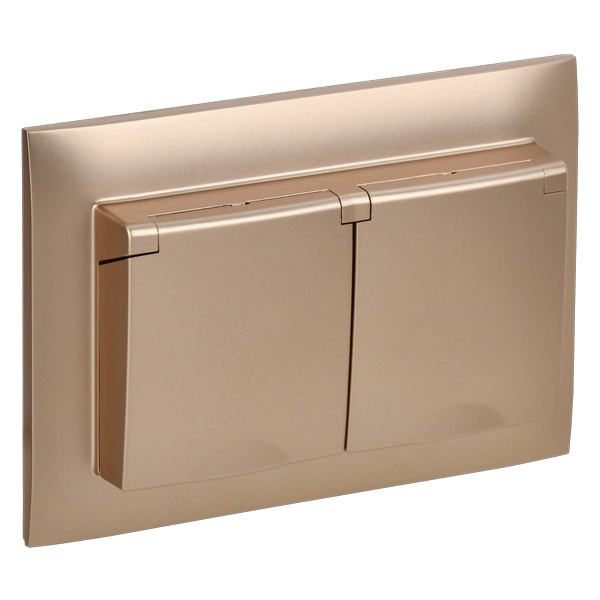 Розетка 2-я с заземлением в сборе ИЭК SKANDY SK-R12Sa 16А шторки крышка IP44 песочный