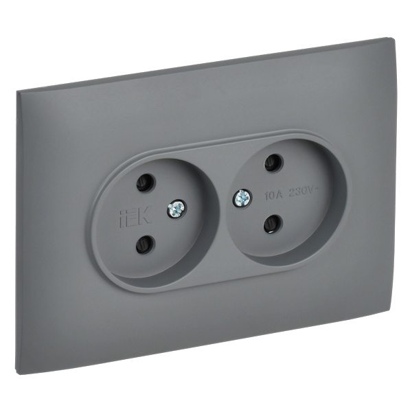 Розетка 2-я без заземления в сборе ИЭК SKANDY SK-R09Gr 10А шторки серый