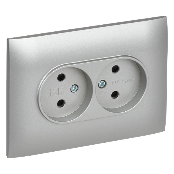 Розетка 2-я без заземления в сборе ИЭК SKANDY SK-R09S 10А шторки серебряный