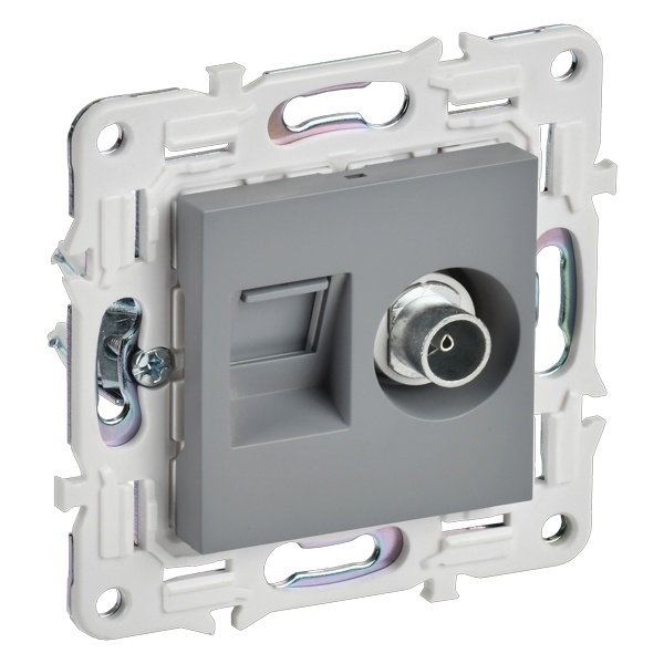 Розетка двойная TV+RJ45 кат.5E ИЭК SKANDY SK-A14Gr серый