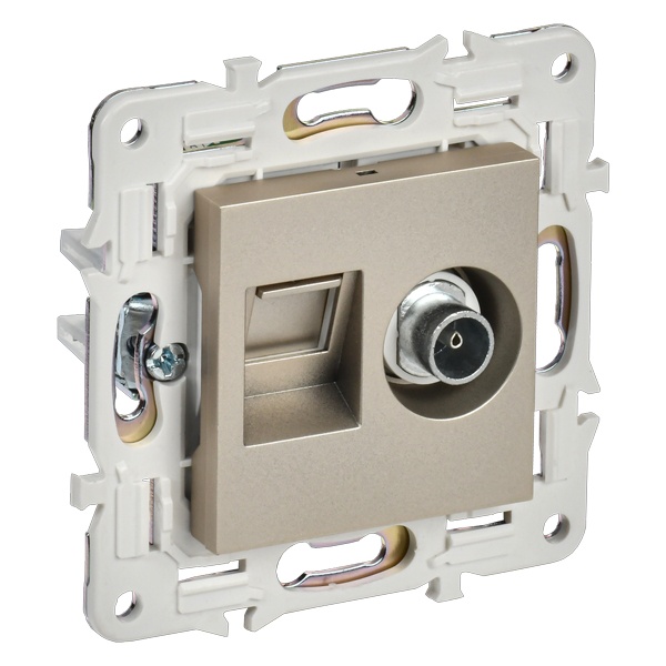 Розетка двойная TV+RJ45 кат.5E ИЭК SKANDY SK-A14Sh шампань