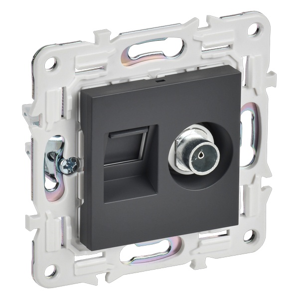 Розетка двойная TV+RJ45 кат.5E ИЭК SKANDY SK-A14T титан