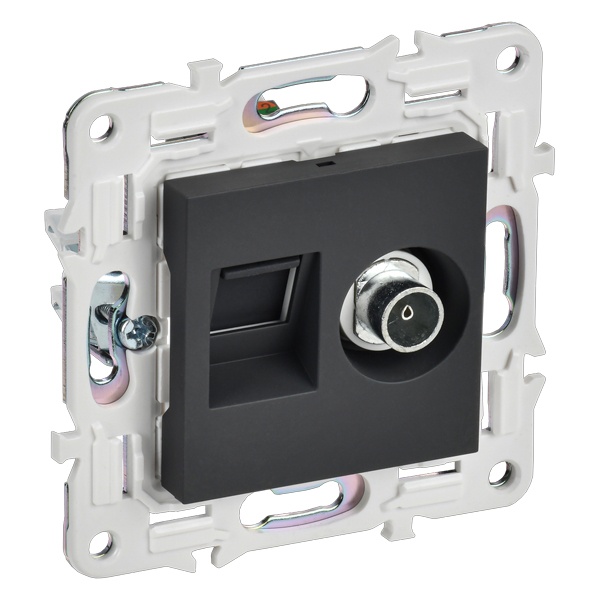 Розетка двойная TV+RJ45 кат.6E ИЭК SKANDY SK-A15G графит