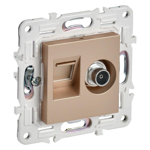 Розетка двойная TV+RJ45 кат.6E ИЭК SKANDY SK-A15Sa песочный