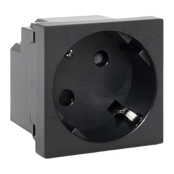 Розетка EKF C-Line 2P+E 45 градусов шторки быстрозажимные клеммы черная