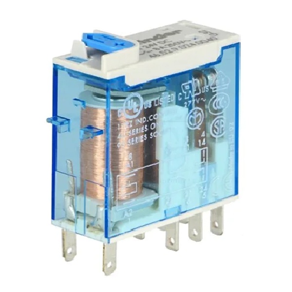 Миниатюрное реле Finder 2CO 8А AgNi 24В DC кнопка тест с блокировкой индикатор два LED