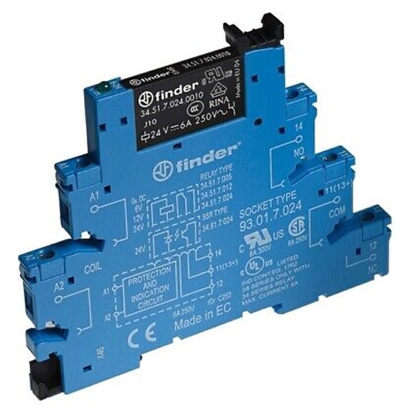 Интерфейсный модуль Finder (34.51.7.024.5010+93.01.7.024) 1CO 6A чувствительный AgNi+Au 24В DC