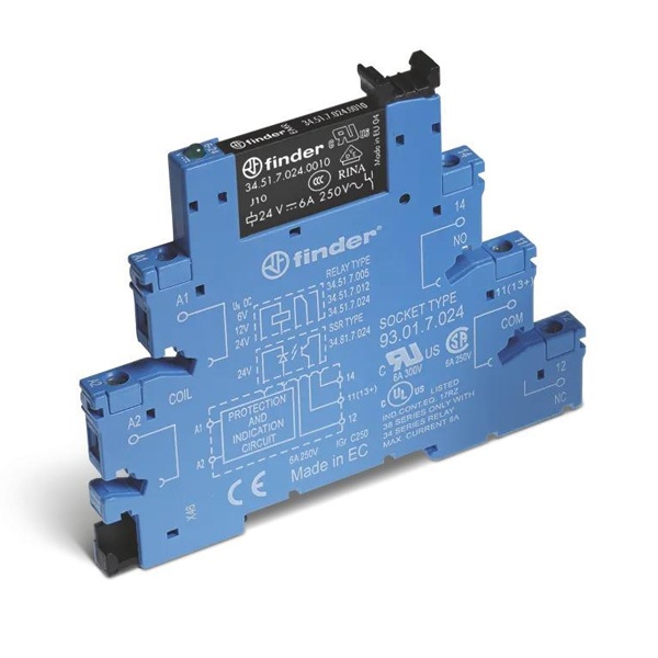 Интерфейсный модуль Finder (34.51.7.060.0010+93.01.8.240) 1CO 6A контакты AgNi питание 230-240В AC