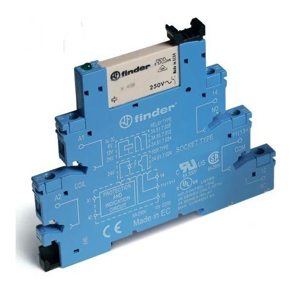 Интерфейсный модуль Finder (34.51.7.060.0010+93.01.3.240) 1CO 6А AgNi 230-240В AC/DC винтовые клеммы