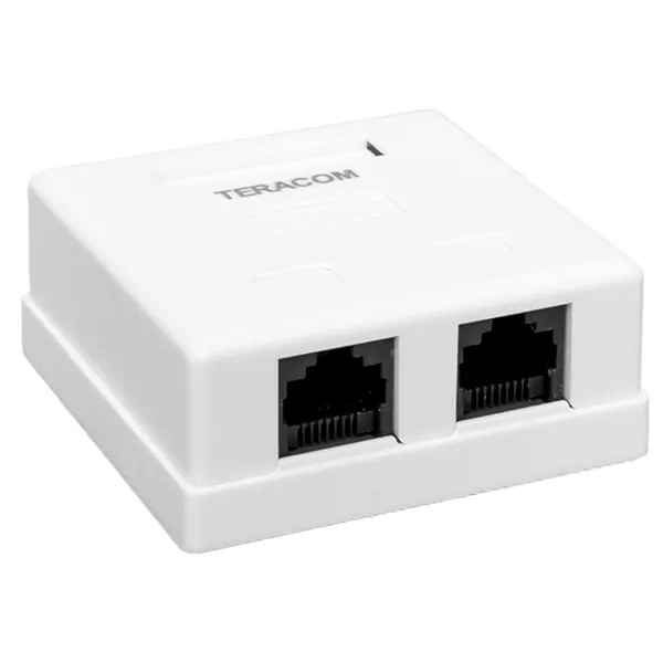 Розетка настенная на два разъема EKF TERACOM RJ45 cat.5E неэкранированная Dual IDC белая