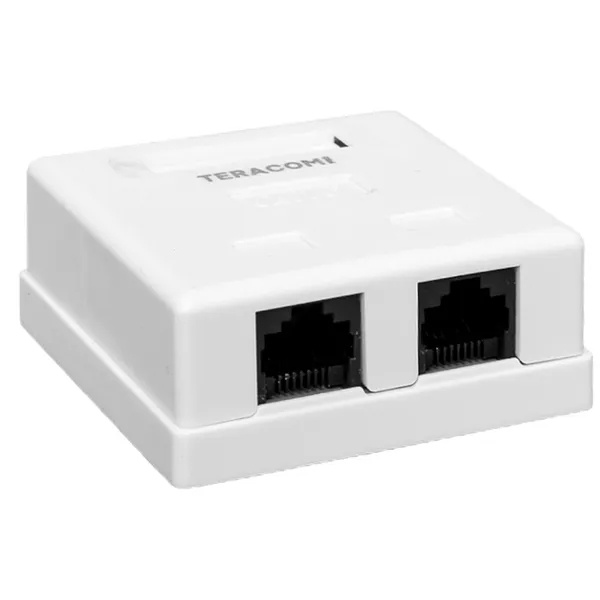 Розетка настенная на два разъема EKF TERACOM RJ45 cat.6 неэкранированная Dual IDC белая