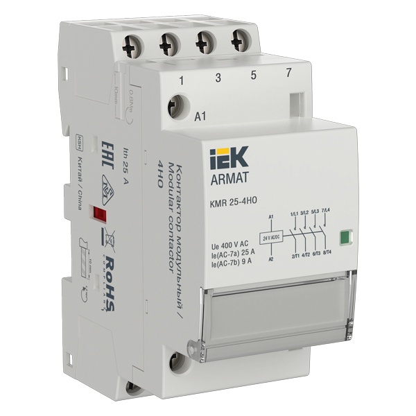 Контактор модульный ИЭК ARMAT KMR 4P 25A 4НО 24В AC/DC