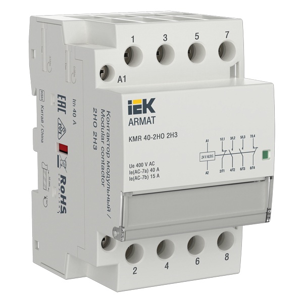 Контактор модульный ИЭК ARMAT KMR 4P 40A 2НО 2НЗ 24В AC/DC