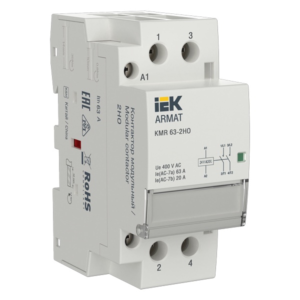 Контактор модульный ИЭК ARMAT KMR 2P 63A 2НО 24В AC/DC