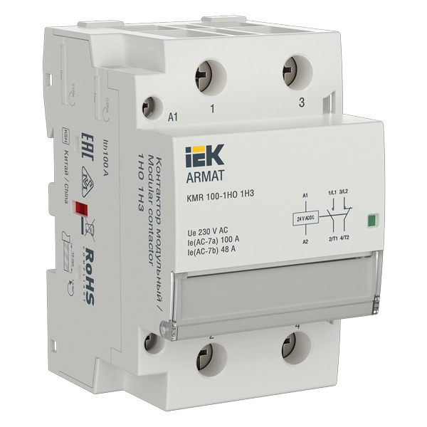 Контактор модульный ИЭК ARMAT KMR 2P 100A 1НО 1НЗ 24В AC/DC