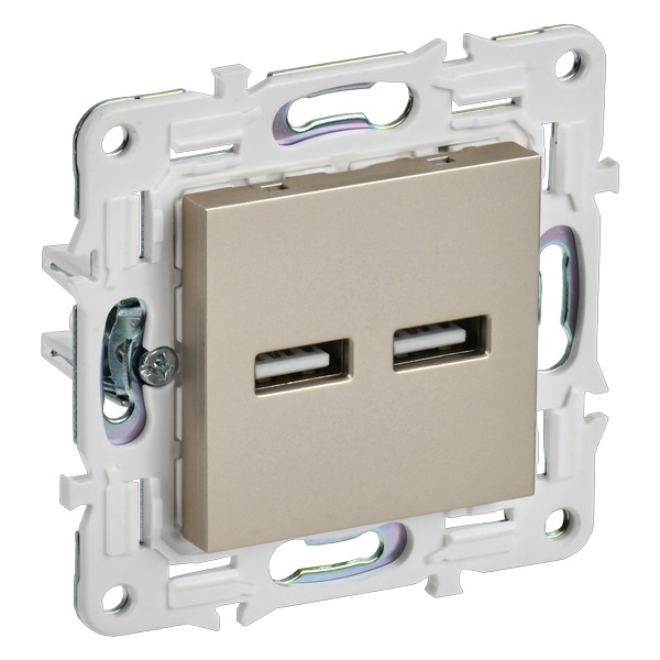 Розетка для зарядки ИЭК SKANDY SK-R15Sh USB A+A 3,1А шампань