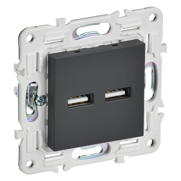 Розетка для зарядки ИЭК SKANDY SK-R15G USB A+A 3,1А графит