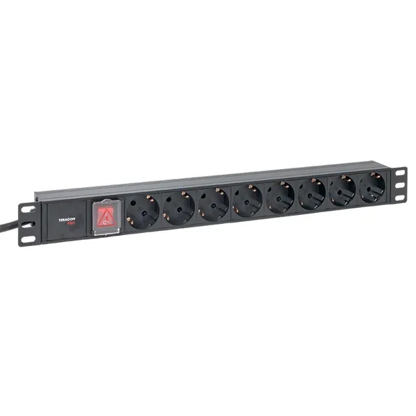 Блок розеток EKF PDU Teracom PRO 19 1U 16А/250В 8 розеток EKF Schuko выключатель кабель 2м черный