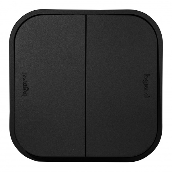 Накладной выключатель двухклавишный Legrand Quteo чёрный матовый