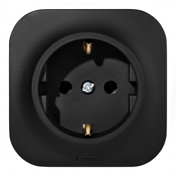Накладная розетка Legrand Quteo с заземлением чёрный матовый