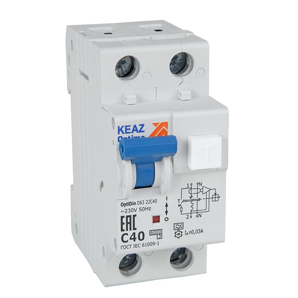 Дифавтомат КЭАЗ OptiDin D63-24C6-A У3 1P+N С6А 300мА тип А однофазный электронный 6кА (дифференциальный автомат, АВДТ)