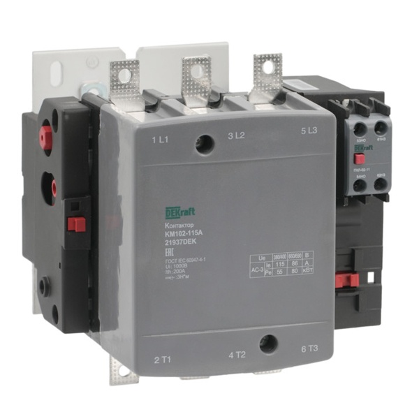 Контактор DEKraft КМ-102 115А 1НО+1НЗ 220/230В АС3 АС4